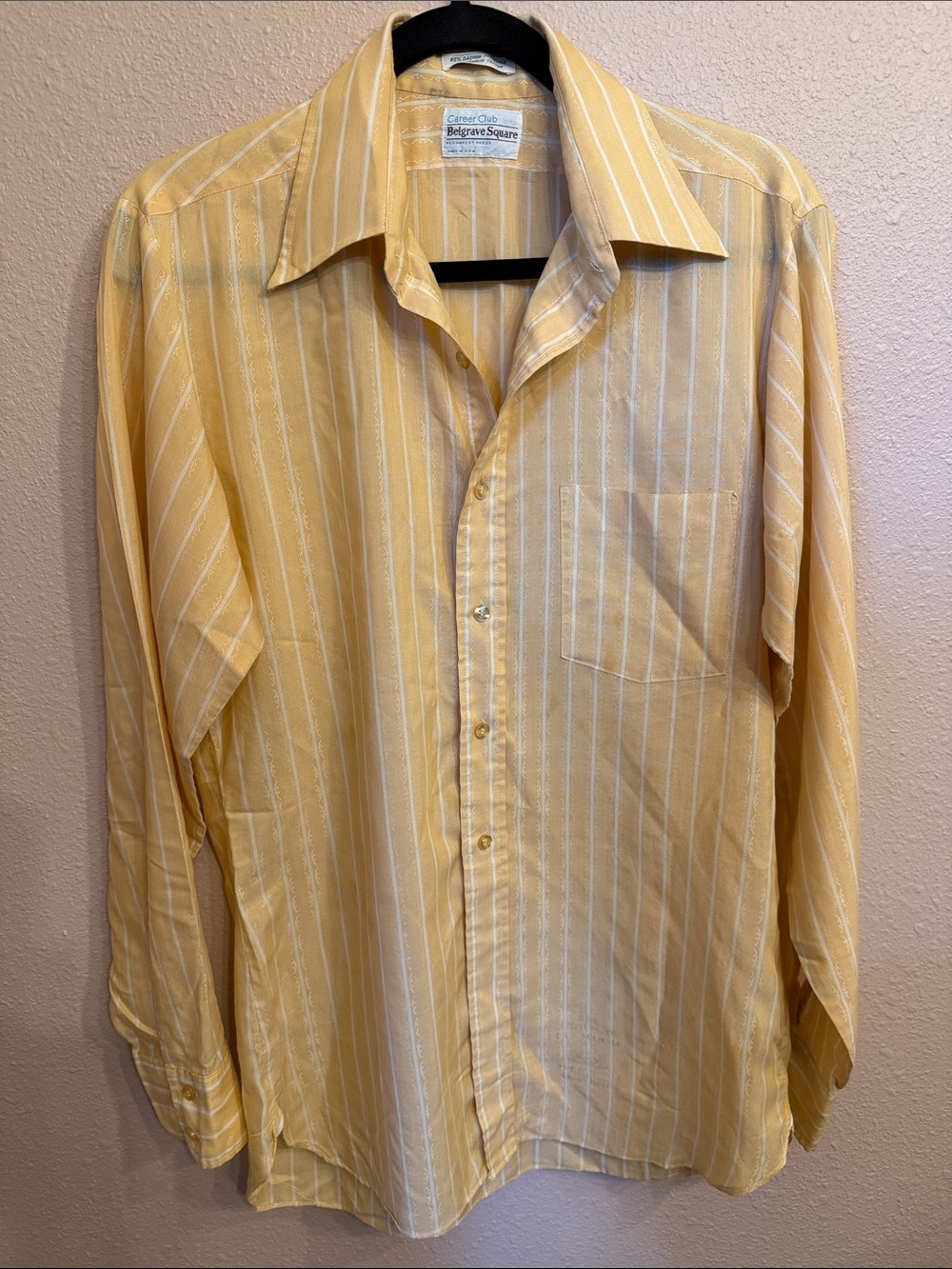 Vintage Career Club Belgrave Square Yellow Striped Button Down Shirt Mens 17 L